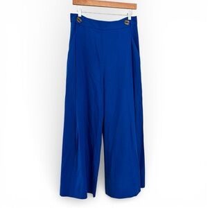 FARM Rio Blue High Waisted Wide Leg Trousers Pleated Flat Front  size Med